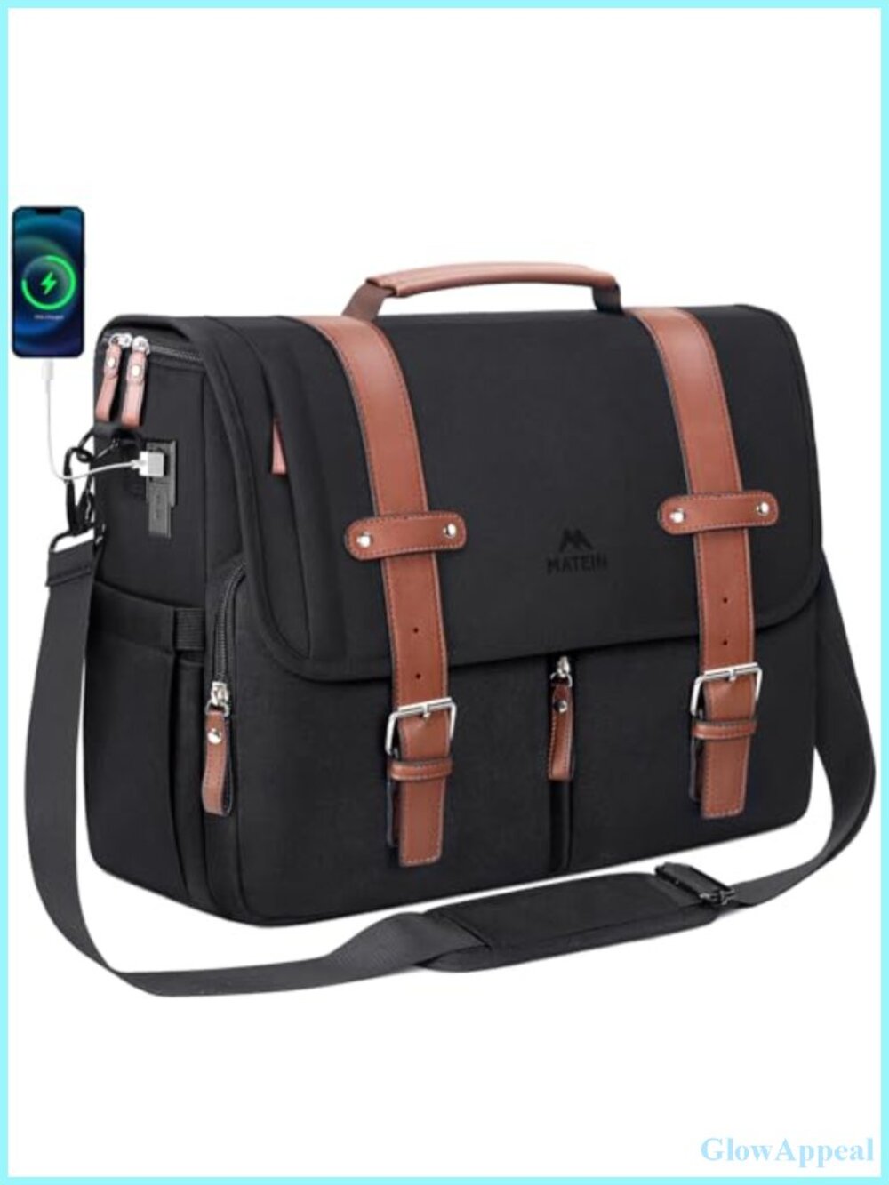 MATEIN Messenger Bag with USB Charging Port, 15.6 inch Laptop Bag